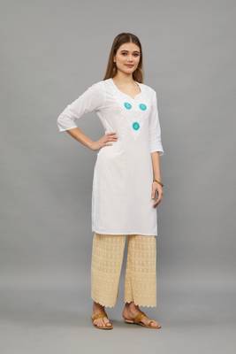 Ramagreen Lucknowi Chikankari Cotton Straight 3/4 th sleeves kurta for Women 3