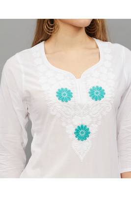 Ramagreen Lucknowi Chikankari Cotton Straight 3/4 th sleeves kurta for Women 4