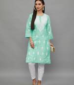 SeaGren Lucknowi Chikankari Khadi Cotton Straight 3/4 th sleeves kurta for Women