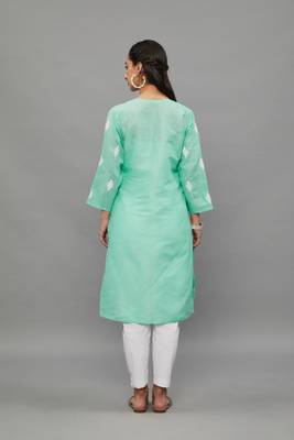 SeaGren Lucknowi Chikankari Khadi Cotton Straight 3/4 th sleeves kurta for Women 5