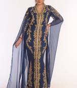 Blue Kaftan Dubai Moroccan Farasha Abaya Maxi Modern Fancy Floor Length Dress