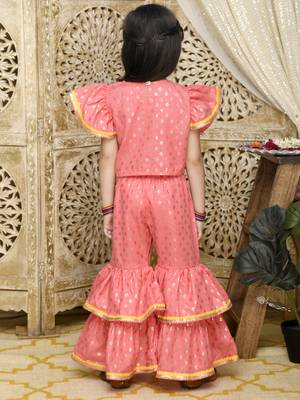 Dark Peach and Gold Sharara Top with Yellow Lace Detailing 2