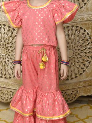 Dark Peach and Gold Sharara Top with Yellow Lace Detailing 4