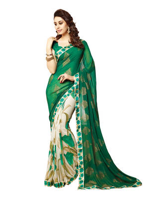Green printed Georgette saree with blouse 2