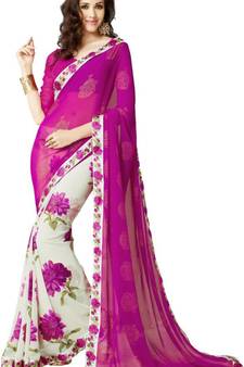 Magenta printed Georgette saree with blouse