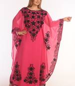 Rani Pink Color Dubai Moroccan Kaftan Farasha Abaya Maxi Modern Fancy Floor Length Dress