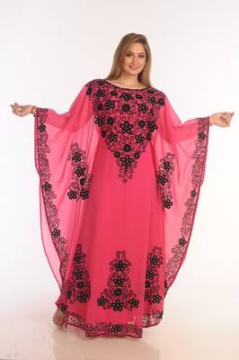 Rani Pink Color Moroccan Kaftan Farasha Abaya Maxi Modern Fancy Floor Length Dress 2