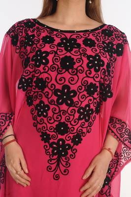 Rani Pink Color Moroccan Kaftan Farasha Abaya Maxi Modern Fancy Floor Length Dress 3