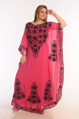 Rani Pink Color Moroccan Kaftan Farasha Abaya Maxi Modern Fancy Floor Length Dress 4
