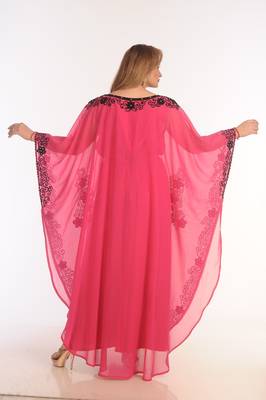 Rani Pink Color Moroccan Kaftan Farasha Abaya Maxi Modern Fancy Floor Length Dress 5