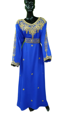 Royal Blue Color Moroccan Kaftan Farasha Abaya Maxi Modern Fancy Floor Length Dress 2