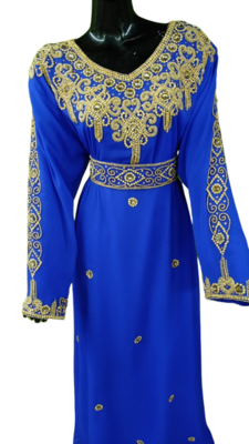 Royal Blue Color Moroccan Kaftan Farasha Abaya Maxi Modern Fancy Floor Length Dress 3