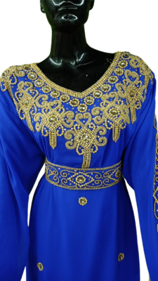 Royal Blue Color Moroccan Kaftan Farasha Abaya Maxi Modern Fancy Floor Length Dress 4