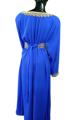 Royal Blue Color Moroccan Kaftan Farasha Abaya Maxi Modern Fancy Floor Length Dress 5