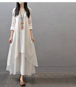 White plain linen long-kurtis