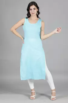Hand Embroidered Blue Georgette Lucknowi Chikankari Kurti for Women with Slip