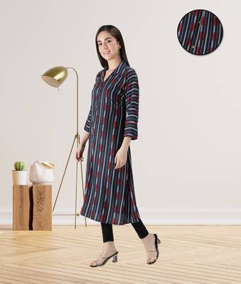 Navy-blue printed rayon ethnic-kurtis 2