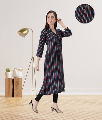 Navy-blue printed rayon ethnic-kurtis 3