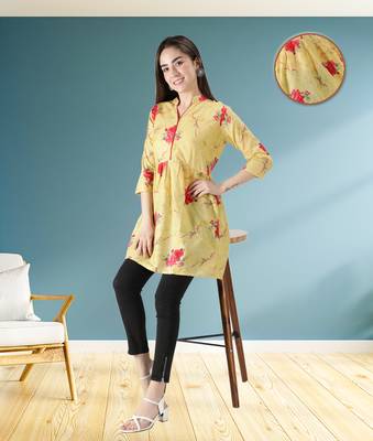 Yellow printed cotton ethnic-kurtis 1