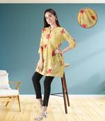 Yellow printed cotton ethnic-kurtis