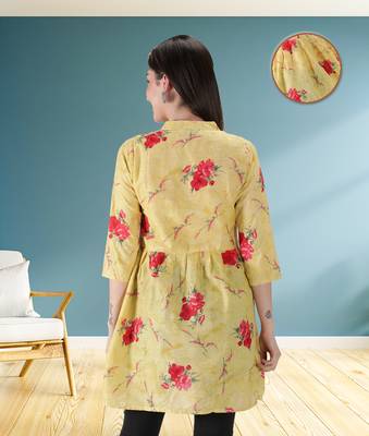 Yellow printed cotton ethnic-kurtis 4