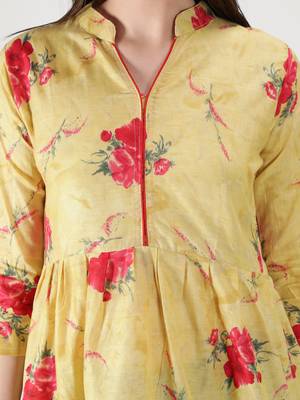 Yellow printed cotton ethnic-kurtis 5