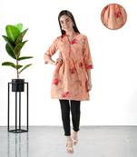 Peach printed cotton ethnic-kurtis