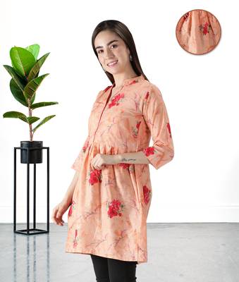 Peach printed cotton ethnic-kurtis 2