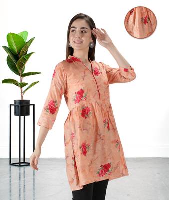 Peach printed cotton ethnic-kurtis 3