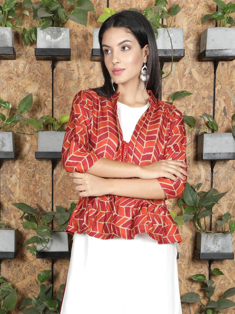 Red printed viscose rayon ethnic-kurtis