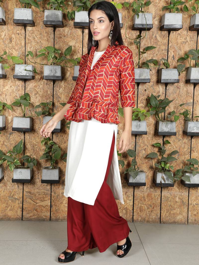 Red printed viscose rayon ethnic-kurtis