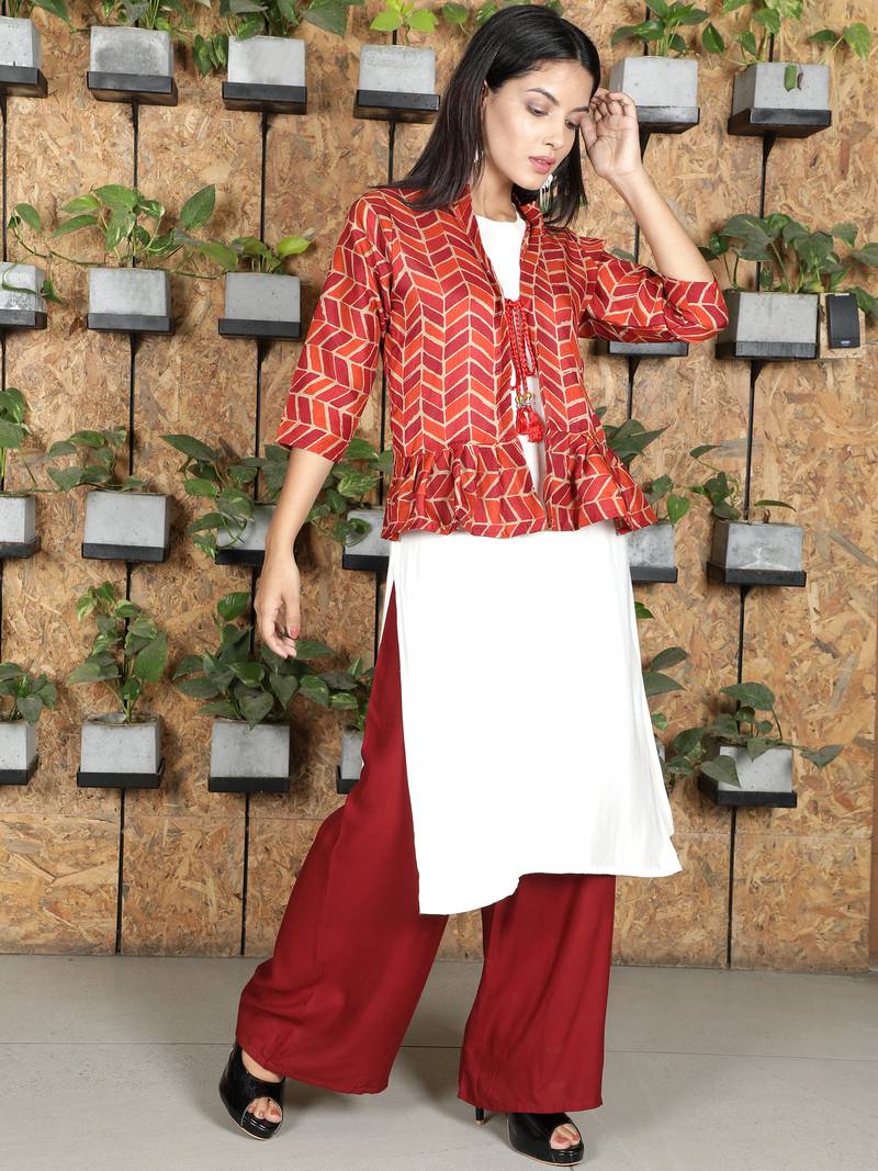 Red printed viscose rayon ethnic-kurtis
