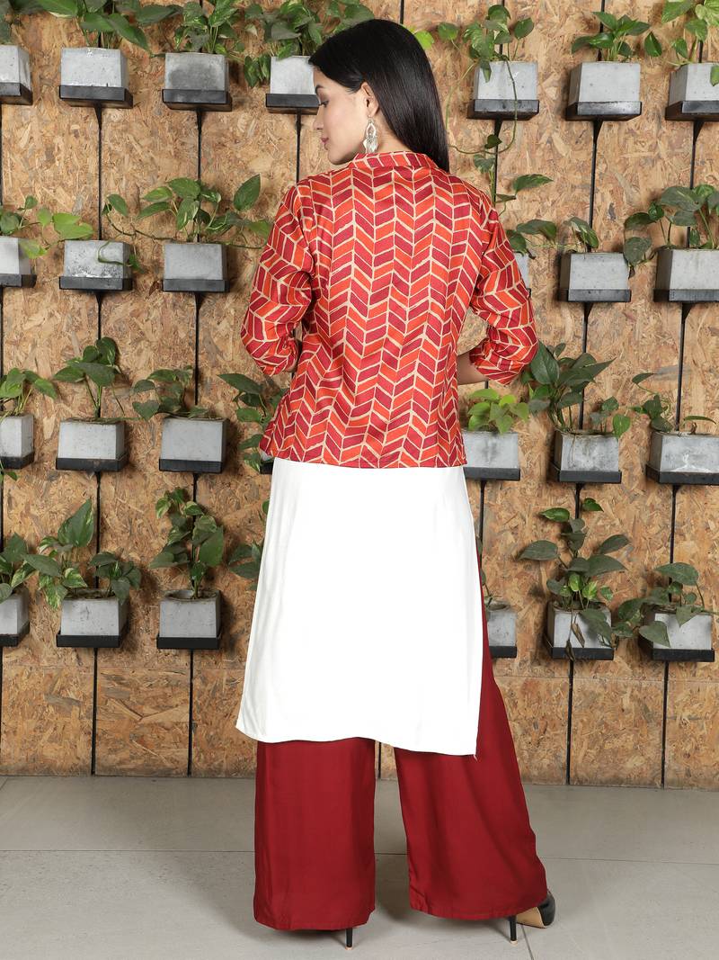Red printed viscose rayon ethnic-kurtis