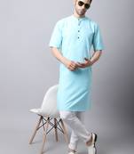 Blue plain cotton men-kurtas