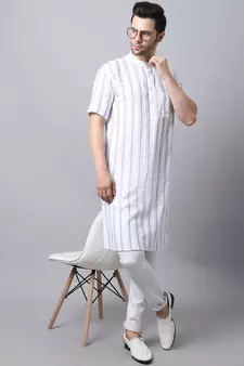 White printed cotton men-kurtas