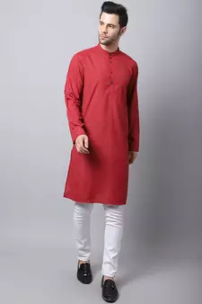 Maroon plain cotton men-kurtas