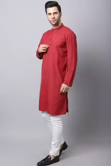 Maroon plain cotton men-kurtas