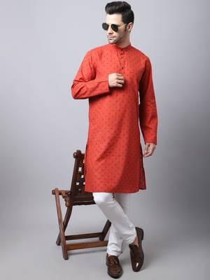 Red plain cotton men-kurtas 1