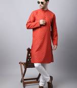 Red plain cotton men-kurtas