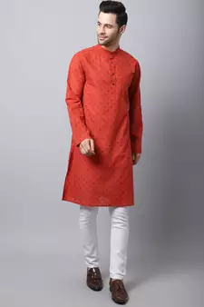 Red plain cotton men-kurtas