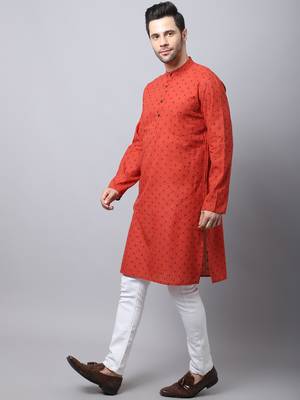 Red plain cotton men-kurtas 3