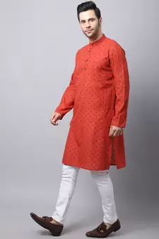 Red plain cotton men-kurtas