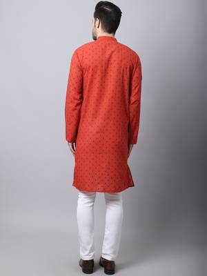 Red plain cotton men-kurtas 4