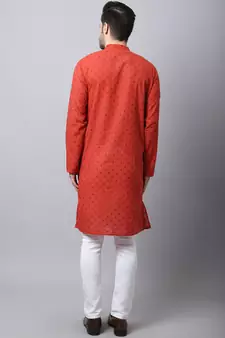 Red plain cotton men-kurtas