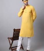Yellow plain cotton men-kurtas