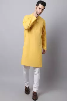 Yellow plain cotton men-kurtas