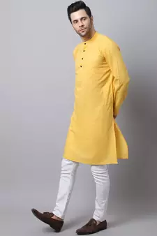 Yellow plain cotton men-kurtas