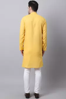 Yellow plain cotton men-kurtas