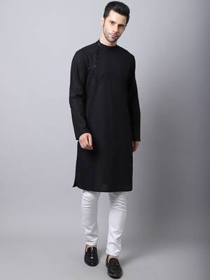 Black plain cotton men-kurtas 1