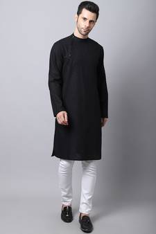 Black plain cotton men-kurtas